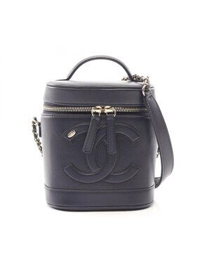 Chanel Handbag CC Logo 2-Way Navy Lambskin CC Vanity Chain